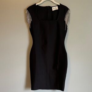 Elegant Black Dress with rhinestone Sleeves